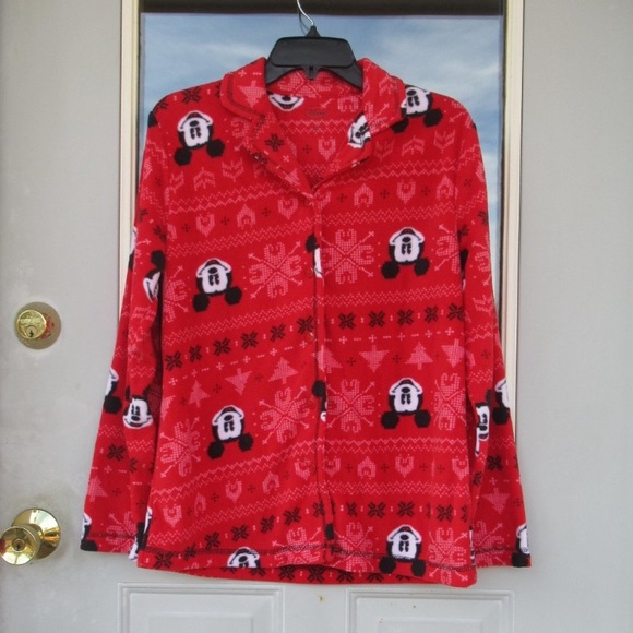 Relist12/21 NWOT Disney Mickey mouse fleece PJ set pant & button down top size M - Picture 4 of 13